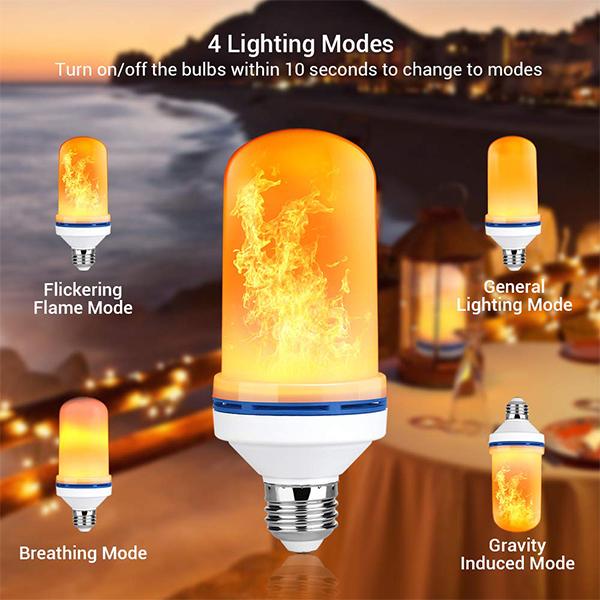 Flickering Flame Effect LED Lamp, 4 Modes (E26/E27)